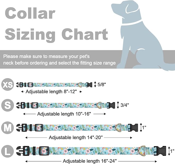 Rnivvi Dog Collar for Small Dogs, Cute Floral Heavy Duty Adjustable Puppy Collar with Quick Release Buckle for Boy Girl & Female, Pet Accessories for Walking Running, XS Length 5/8" Width, Blue