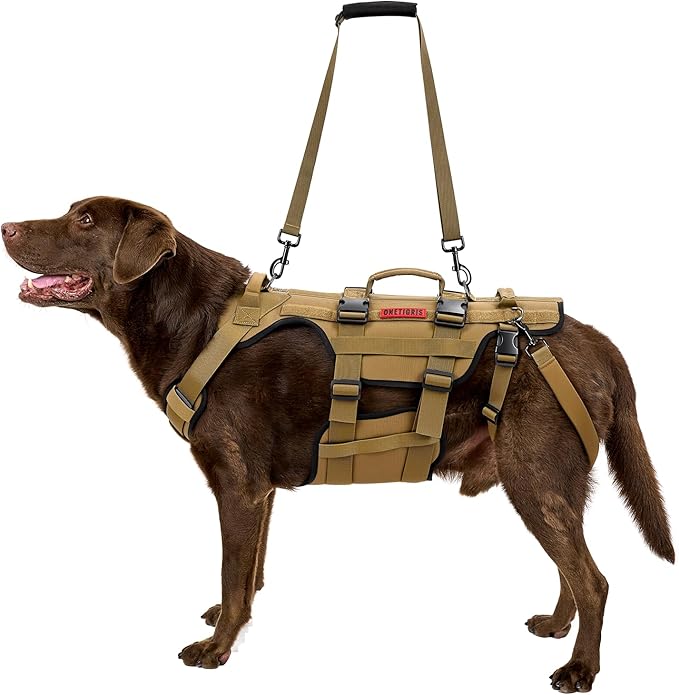 OneTigris Dog Lift Harness for Large Dogs, Dog Hip Support Brace, Full Body Lifter with Handles Invictus Multifunctional Mobility Assistance Vest for Back Legs (Brown, M)