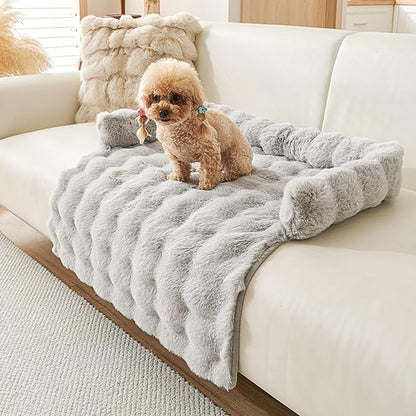 Calming Dog Bed for Couch, 29.5 x 29.5 inch, Non-Slip Rabbit-Velvet Dog Sofa Mat for Furniture Protector, Perfect for Small, Medium Dogs and Cats (Light Gray)