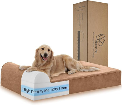 Rainmr Orthopedic Dog Beds for Large Dogs, 7" Memory Foam Dog Beds with Waterproof Liner, Durable Microsuede Cover, Removable and Washable, Nonskid Bottom, 48"x30"x7" L Khaki