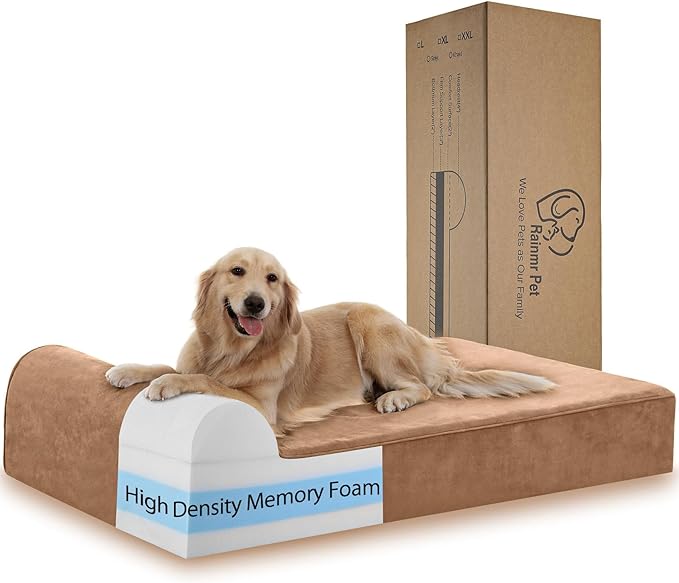 Rainmr Orthopedic Dog Beds for Large Dogs, 7" Memory Foam Dog Beds with Waterproof Liner, Durable Microsuede Cover, Removable and Washable, Nonskid Bottom, 60"x48"x7" XXL Khaki