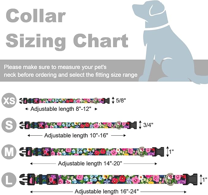 Rnivvi Dog Collar for Small Dogs, Cute Floral Heavy Duty Adjustable Puppy Collar with Quick Release Buckle for Boy Girl & Female, Pet Accessories for Walking Running, S Length 3/4" Width, Elegant