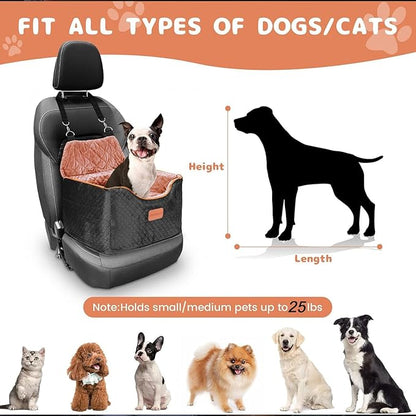 AlfaTok Memory Foam Booster Dog Car Seat with Washable Removable Cover, Elevated Pet Car Seat, Anti-Slip Sturdy Booster Seats for Small Dogs 35lbs, Seat Belt, Storage Pocket, Dog Blankets