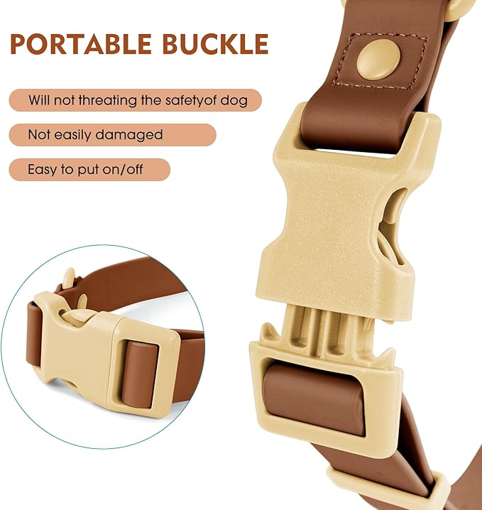 Wolfone Waterproof Dog Collar with Quick Release Buckle， Cute Adjustable Collar for Dogs Comfort Sturdy Durable Odor Proof Easy Care（Chocolate Cookie 46-70cm）