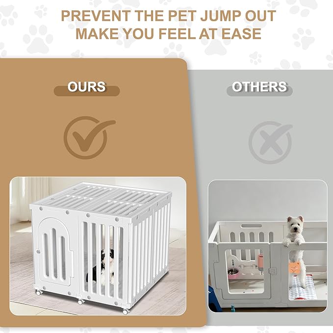AOOLE Dog Playpen with Door & Cover Top, Fence Panel Puppy Playpen, Room Dog Crate, Pet Playpen for Small & Medium Dogs, Puppy Play Pen for Indoors & Outdoor (35" L x 35" W x 30" H)