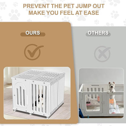 AOOLE Dog Playpen with Door & Cover Top, Fence Panel Puppy Playpen, Room Dog Crate, Pet Playpen for Small & Medium Dogs, Puppy Play Pen for Indoors & Outdoor (35" L x 35" W x 30" H)