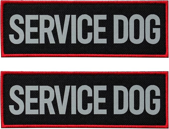 FITZNORA 2 Pcs Reflective Service Dog Patch Set with Hook and Loop Fastener, Embroidered Border with Printed Letters Patch for Dog Vest Harness (4.7 x 1.5 inches)