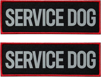 FITZNORA 2 Pcs Reflective Service Dog Patch Set with Hook and Loop Fastener, Embroidered Border with Printed Letters Patch for Dog Vest Harness (4.7 x 1.5 inches)