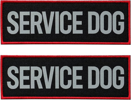FITZNORA 2 Pcs Reflective Service Dog Patch Set with Hook and Loop Fastener, Embroidered Border with Printed Letters Patch for Dog Vest Harness (4.7 x 1.5 inches)