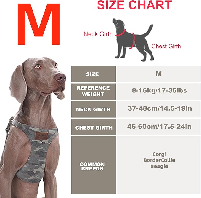 Dog Harness, No Pull Dogs Harness and Multi-Function Leash Set for Medium Dogs Easy Walk Everyday Adjustable Soft Dog Vest Harness Fashionable Dog Accessories Camouflage Green-M(17lb-35lb)