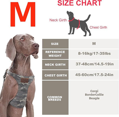 Dog Harness, No Pull Dogs Harness and Multi-Function Leash Set for Medium Dogs Easy Walk Everyday Adjustable Soft Dog Vest Harness Fashionable Dog Accessories Camouflage Green-M(17lb-35lb)