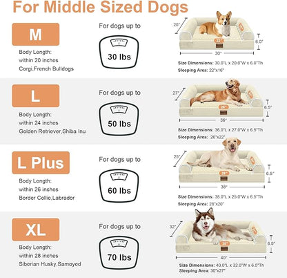 Large Dog Bed Orthopedic Washable: Beds Bolster XL Bed Big XLarge Dogs Egg Crate Foam Couch Sofa Waterproof with Removable Cover - Beige