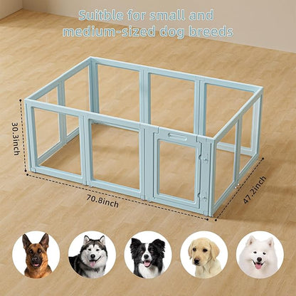 LoveTail DIY Clear Acrylic Dog Playpen House,Quick Easy Assembly and Disassembly,Strong Floor Suction,Indoor and Outdoor Use,Easy Cleansing Puppy Fence (Sky Blue, 30.3" H, 10PCS)
