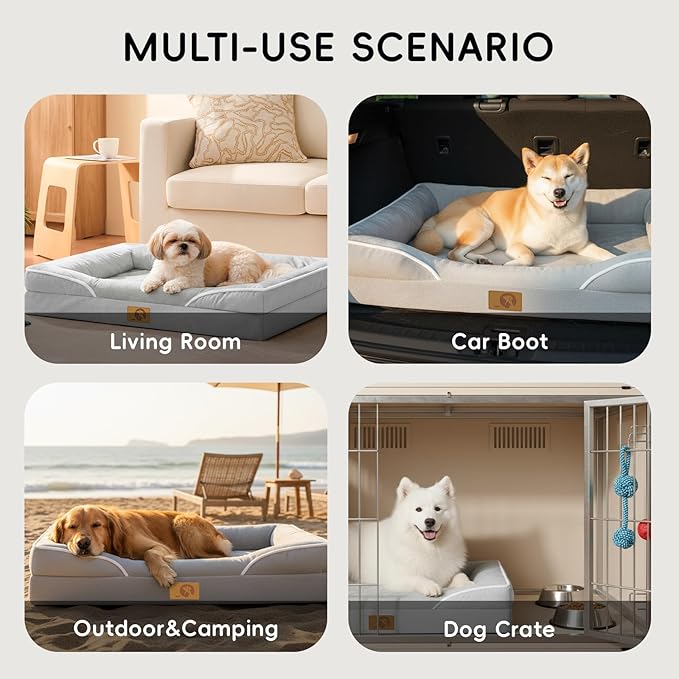 Homemate Dog Bed Medium Size Dog 28x23 inch with Orthopedic Foam Waterproof Outdoor Pet Cat Bed Sofa Supplies with Toy Dogs Crate Pad Couch with Removable Washable Cover & Non-Slip Botton Light Grey
