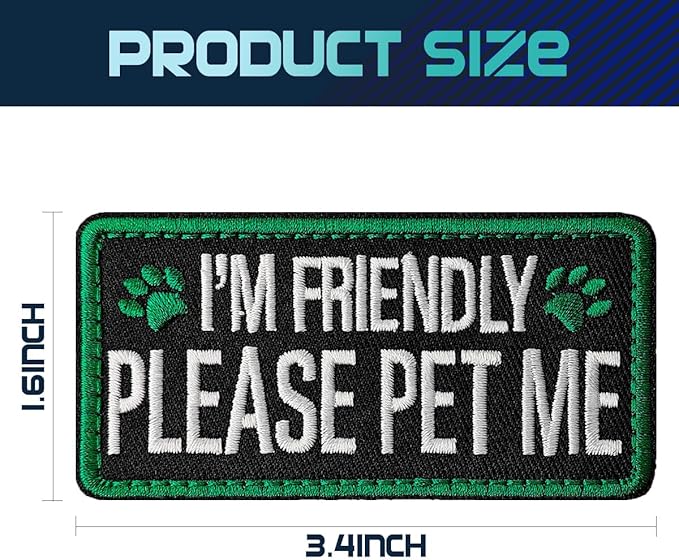 TACVEL 2 Pieces I'm Friendly Please Pet Me Dog Patches, Service Dog Patches with Hook Backing for Service Animal Vests, Harnesses