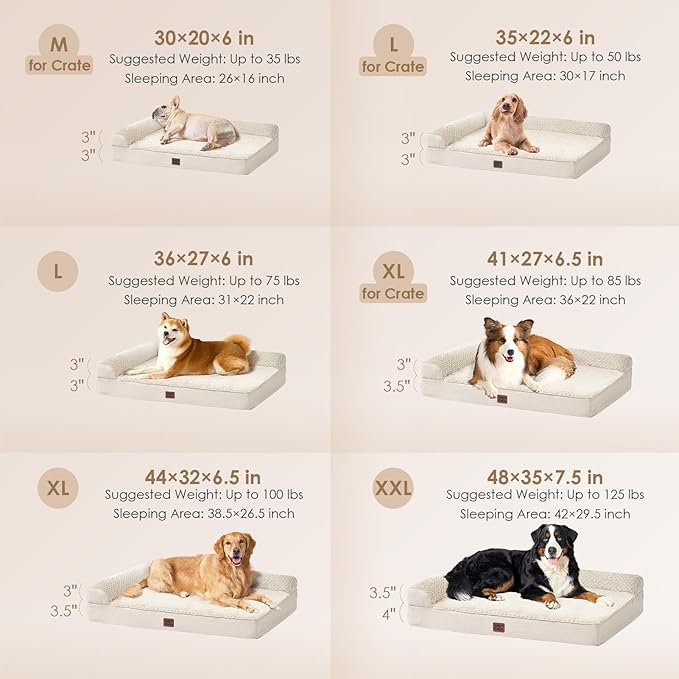EHEYCIGA XL Dog Bed Memory Foam for Crate, Extra Large Dog Bed Orthopedic with Washable Removable Cover, Waterproof Pet Sofa Couch XLarge Size Dogs, 41x27x6.5, Beige