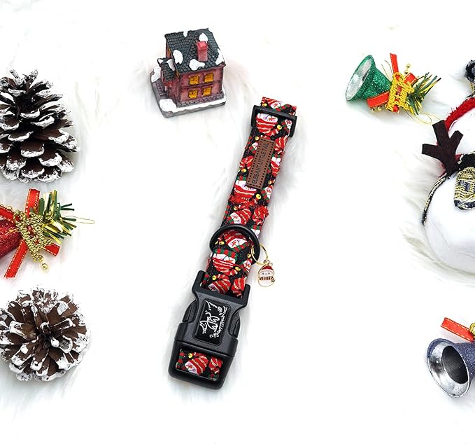 Elegant little tail Christmas Dog Collar, Pet Dog Collar Cotton Soft Snow Man Winter Pet Collars Holiday with Quick Release Buckle Puppy Collars for Small Puppy