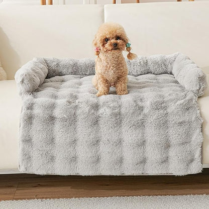 Calming Dog Bed for Couch, 29.5 x 29.5 inch, Non-Slip Rabbit-Velvet Dog Sofa Mat for Furniture Protector, Perfect for Small, Medium Dogs and Cats (Light Gray)