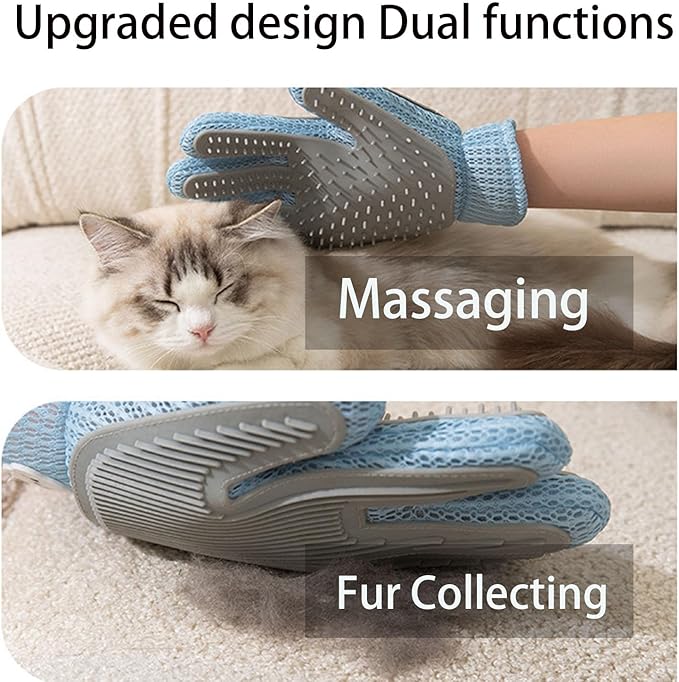 Natunofu Pet Hair Remove Glove for Dogs & Cats,2-in-1 Massage Grooming Tool, Efficient Deshedding Brush with Soft Spikes, Gentle Fur Removal and Cleaning Glove for Shedding Control