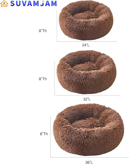 Comfort Donut Dog Bed - Ultra-Soft Pet Bed with Neck Support, 3 Sizes (Machine Washable) for Small/Medium/Large Dogs & Cats(Coffee,24''Lx24''Wx8''Th)