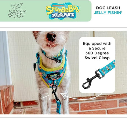 Sassy Woof Spongebob Squarepants™ Jelly Fishin' Dog Leash 60-Inch with Neoprene Padded Handle - Comfortable, Durable, and Stylish for Small to Large Dogs - Officially Licensed