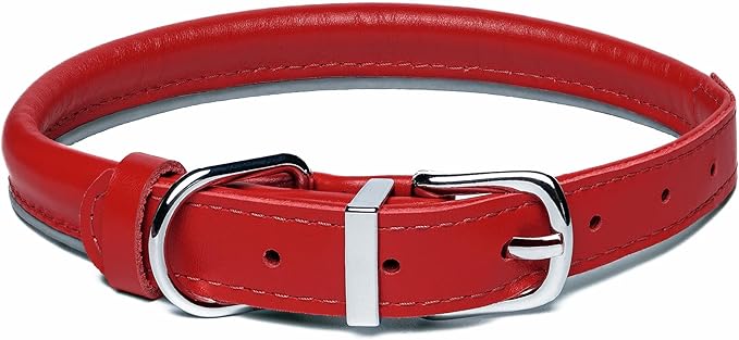 OOPSDOGGY Rolled Leather Dog Collar Reflective Roll Collars for Small Medium Large Dogs Puppy (Red, XXS, 7''- 9'')