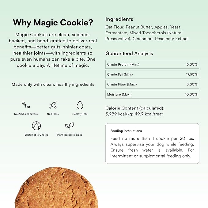 PawCo Dog Treats, Gut Health – Supports Digestion & Sensitive Stomachs – Crunchy Dog Cookies with Postbiotics, Peanut Butter & Apple – Functional & Healthy Rewards for Dogs – Magic Cookie – 8.8oz