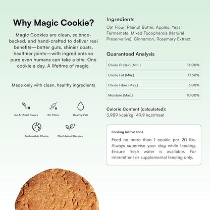 PawCo Dog Treats, Gut Health – Supports Digestion & Sensitive Stomachs – Crunchy Dog Cookies with Postbiotics, Peanut Butter & Apple – Functional & Healthy Rewards for Dogs – Magic Cookie – 8.8oz