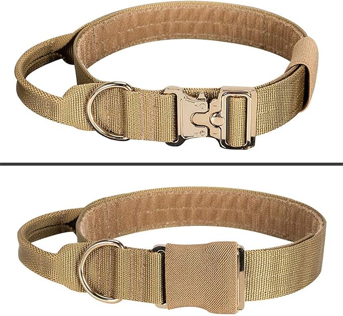 EXCELLENT ELITE SPANKER Tactical Dog Collar Military Adjustable Heavy Duty Training Dog Collar with Metal Buckle and Control Handle(Coyote Brown)