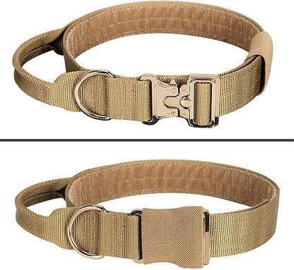 EXCELLENT ELITE SPANKER Tactical Dog Collar Military Adjustable Heavy Duty Training Dog Collar with Metal Buckle and Control Handle(Coyote Brown)