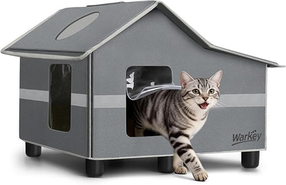 Outdoor Cat House Weatherproof, Outside Cat House for Outdoor Feral Cats, Insulated Cat Shelter with Cozy Mat and Elevated Bases