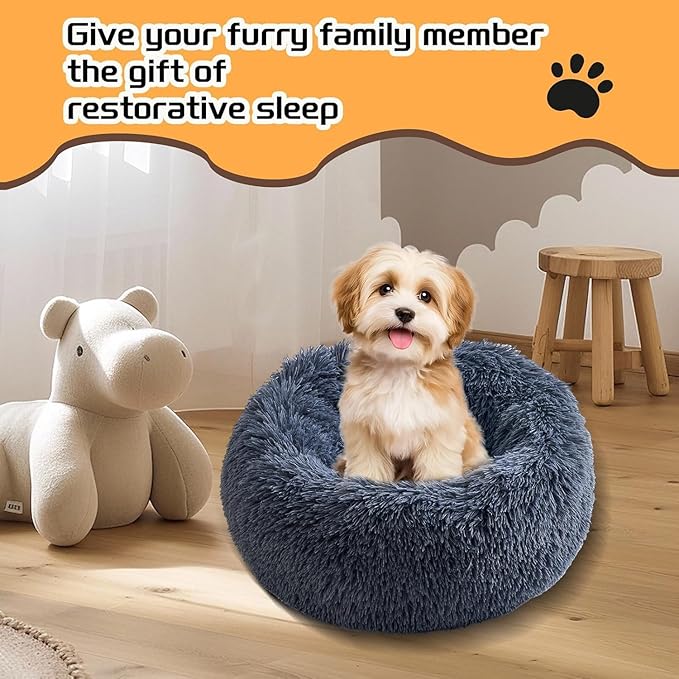 Comfort Donut Dog Bed for Small Dogs, Cat Bed & Pet Bed for Indoor Use, Medium Size with Soft Plush, Round Dog Beds for Large Dogs and Cats (Gray, 36''Lx36''Wx8''Th)