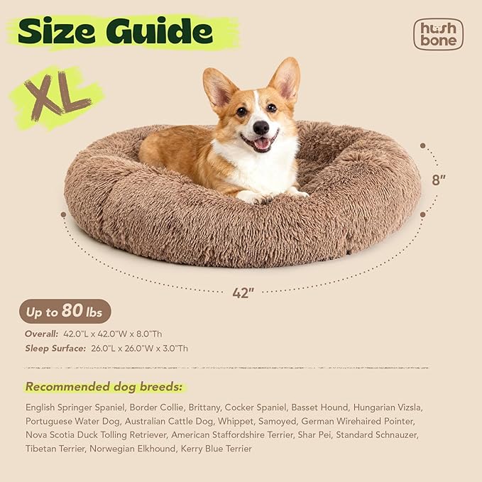 Waterproof Memory Foam Dog Beds for Large Dogs Machine Washable,Round Plush Anxiety Orthopedic Bolster Pet Bed with Removable Cover,Fluffy Donut Calming Sofa to Care Arthritis 42 Inch,Camel