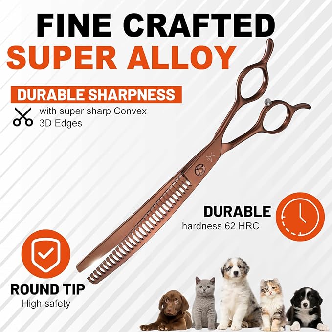 High-end Professional Dog Grooming Curved Thinning Scissors Teeth Blending Shears Pet Texturizing Thinner Blender Shears 7.5 Inch Extremely Very Sharp Made Of Stainless Steel Alloy For Dog Cat Groomer