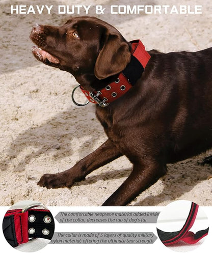 Red Large Dog Collar - 2 inch Wide Heavy Duty Collar with Handle for Extra Large Breed Dogs, Strong Nylon Indestructible Tactical Collar for German Shepherd, Pitbull, Rottweiler 13.5-19 in