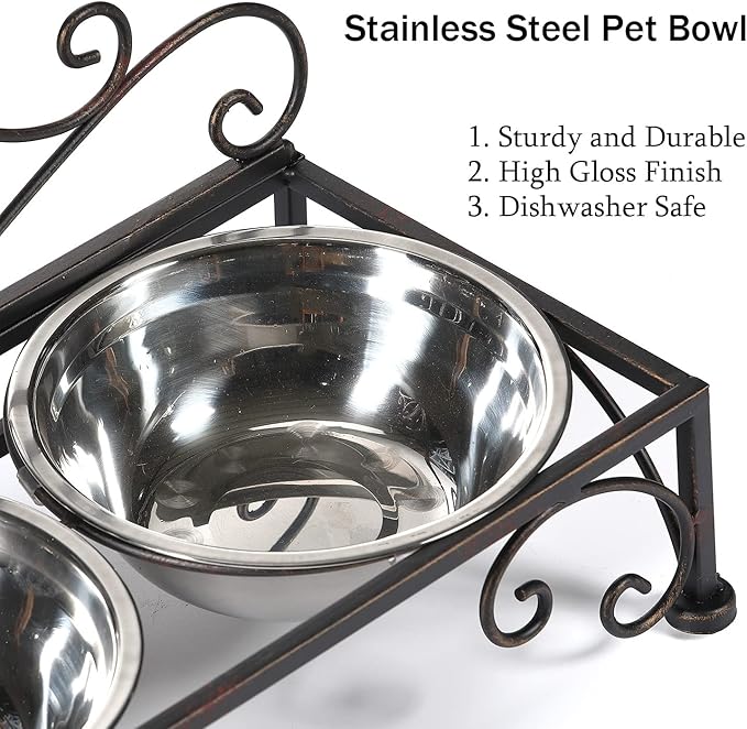Elevated Dog Bowls for Small Dogs Metal Raised Dog Bowl Cat Dish Stand with Double Stainless Steel Pet Feeder for Food and Water Lifted Cats Bowls with Stand Elevated Pets Bowl Holder - Height 3.54"