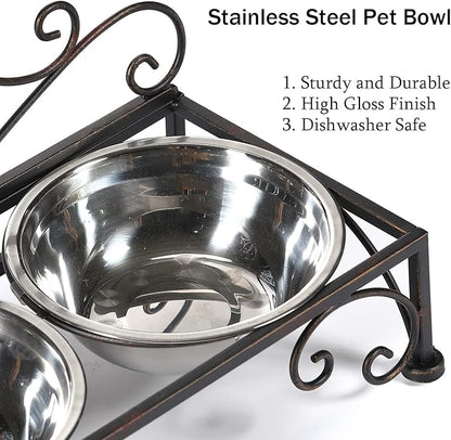 Elevated Dog Bowls for Small Dogs Metal Raised Dog Bowl Cat Dish Stand with Double Stainless Steel Pet Feeder for Food and Water Lifted Cats Bowls with Stand Elevated Pets Bowl Holder - Height 3.54"