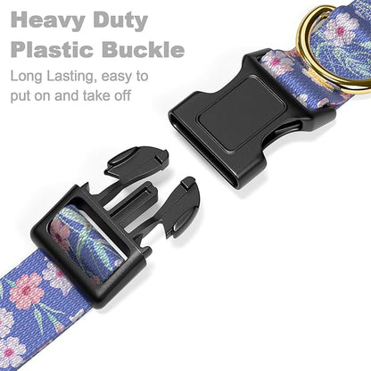 Rnivvi Dog Collar for Small Dogs, Cute Floral Heavy Duty Adjustable Puppy Collar with Quick Release Buckle for Girl & Female, Pet Accessories for Walking Running, XS Length 5/8" Width, White Blue