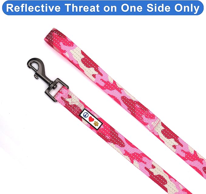 Pawtitas Camo Pink Dog Leash 6 ft M/L Reflective Durable Lightweight Dog Lead for Medium or Large Dogs and Puppies