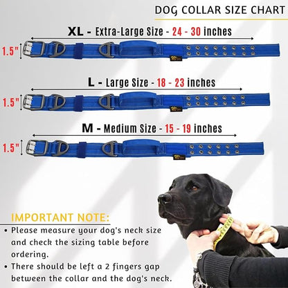 ADITYNA Heavy Duty Dog Collar for Medium Dogs - Reflective Blue Collar with Handle for Training, and Walking - Wide, Thick, Tactical, Soft Neoprene Padded
