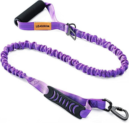 LEADSOM 6FT Highly Reflective Heavy Duty Elastic Bungee Medium and Large Dog Leash Shock Absorbing with Comfortable Padded Handle and Traffic Handle Suitable for Training
