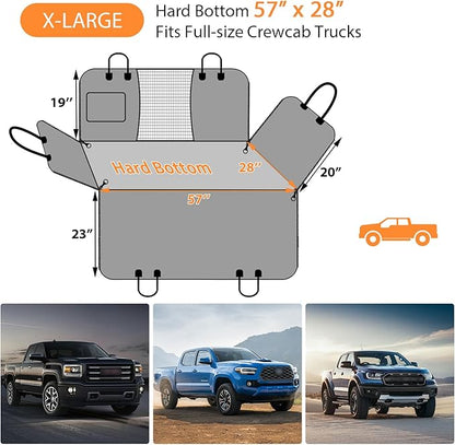 URPOWER XL Backseat Extender for Dogs - Hard Bottom Dog Car Seat Cover for Back Seat, Dog Car Hammock Dogs Travel Bed for Full Size Crew Cab Truck, Pet Rear Seat Protector for F150/ RAM1500/ Silverado