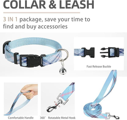 PUPTECK Adjustable Dog Harness Collar and Leash Set Step in No Pull Pet Harness for Small Medium Dogs Puppy and Cats Outdoor Walking Running, Soft Mesh Padded Reflective Vest Harnesses, Blue XS