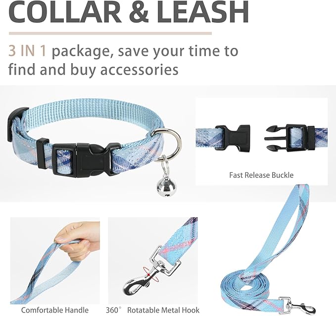 PUPTECK Adjustable Dog Harness Collar and Leash Set Step in No Pull Pet Harness for Small Medium Dogs Puppy and Cats Outdoor Walking Running, Soft Mesh Padded Reflective Vest Harnesses, Blue XL