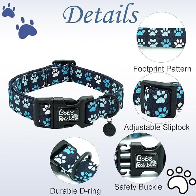 Dog Collar-Cute Footprint Adjustable Pet Collars Soft Comfortable Cotton Puppy Collar Durable Gift for Medium Dogs