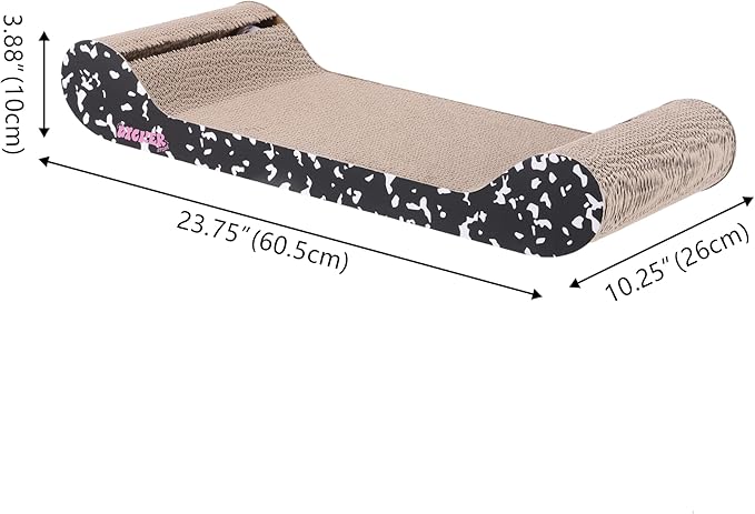 The LICKER Store CSR1003B Rini 23.75" Modern Cardboard Lounge Bed Cat Scratcher with Built-in Bell Toys and Catnip, Black/White