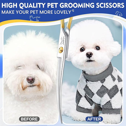 JASON 7.5 Inch Curved Scissors for Dog Grooming Professional Downward Curved Pet Face Trimming Shears with Symmetric Handle Sharp Comfortable Christmas Gift
