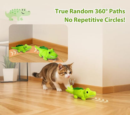 ZeLing HTL Interactive Cat Toys for Indoor Cats - Self-Charging Croc Chase Toy with 360° Motion, Wagging Tail & Catnip, Automatic Exercise Toy for Bored Kittens/Adults(Smooth Fur)