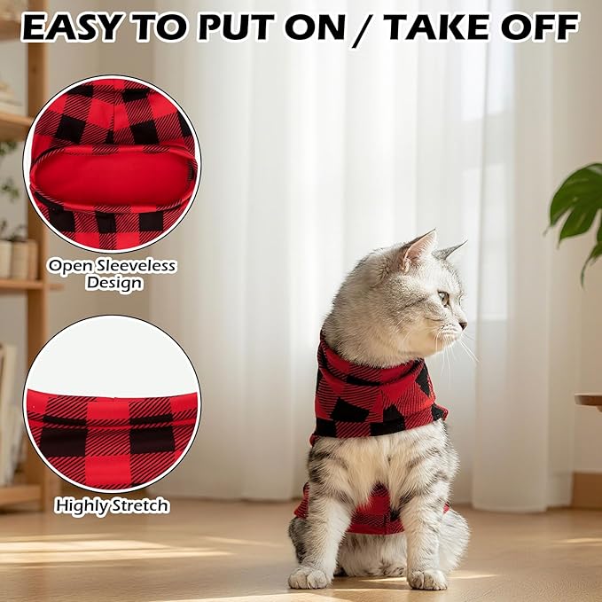 EXPAWLORER Soft Cat Sweater - Checked Sweaters for Cats Only Warm Kitten Clothes, Fall and Winter Pet Coat Pullover Design, Fleece Sweatshirt Clothing Also for Puppy Small Dogs, Medium