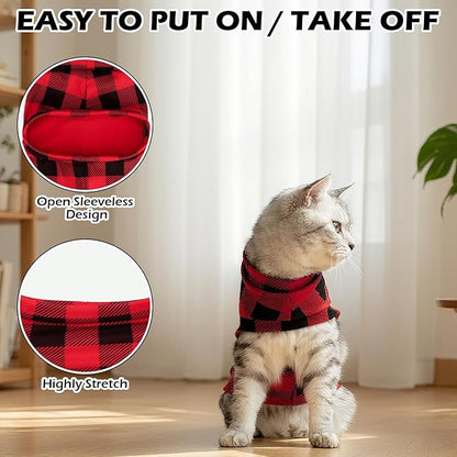 EXPAWLORER Soft Cat Sweater - Checked Sweaters for Cats Only Warm Kitten Clothes, Fall and Winter Pet Coat Pullover Design, Fleece Sweatshirt Clothing Also for Puppy Small Dogs, Medium